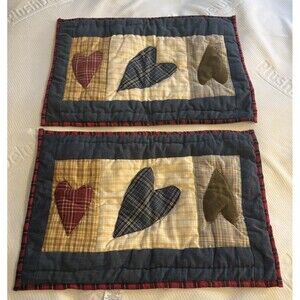 Patch Magic Primitive Heart Placemats 13"x19" Cotton Made in India Set of Two